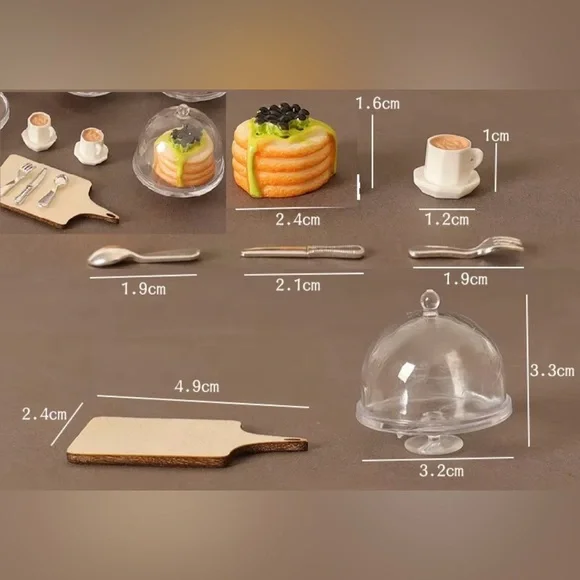 Dollhouse Miniature Kitchen & Dining Bundle Plates, Pancakes & Coffee, Champagne - Picture 7 of 11